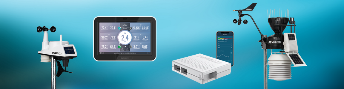 Collection of Davis Instruments instruments on a blue gradient background